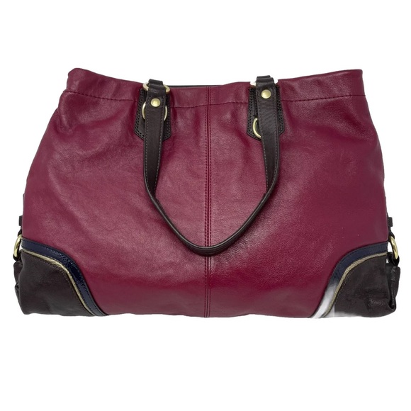 Coach Magenta Red Choco Brown Burgundy Gold Leather Ashley Satchel Tote NWOT - Picture 3 of 8